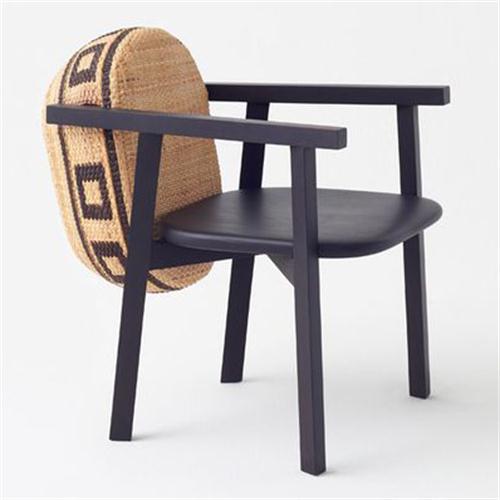 日本料理店创意实木藤包靠背椅子
